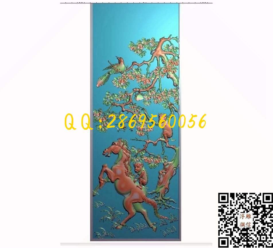 猴子骑马 148-390-4_中式花鸟仿古家具花鸟雕刻素材图纸精雕图浮雕图